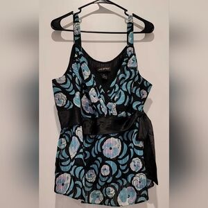 Lane Bryant Womens Plus 22 Sleeveless Faux Wrap Side Zip Blue Pink Floral Top